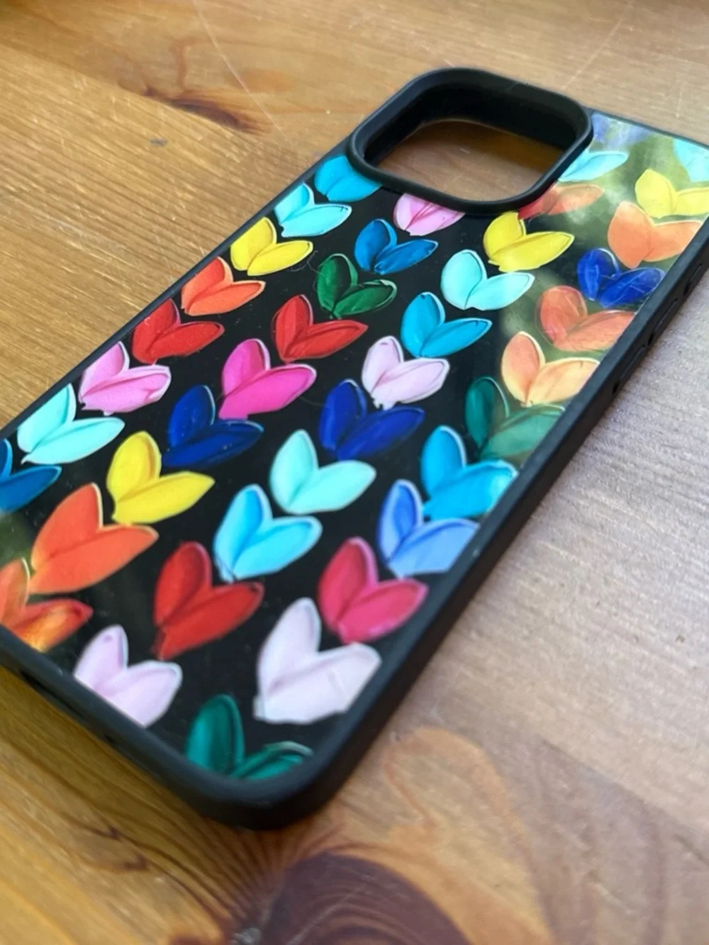 Colorful Heart Pattern Phone Case - Black Multi-Color